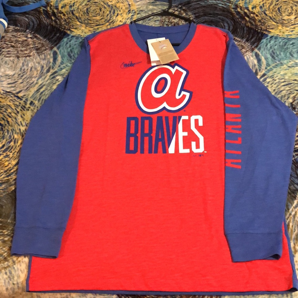 NIKE MLB ATLANTA BRAVES BLUE SPLIT LONG SLEEVE T SHIRT